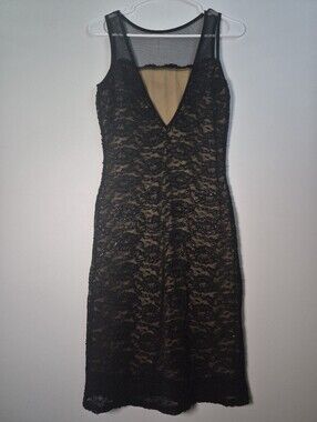 Vtg Georgiou Studio Black Lace Glitter Dress Womens S Nude Sparkle Whimsigoth